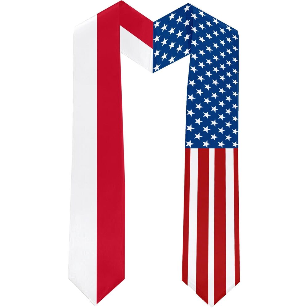 1499 2025 Poland Flag and USA Flag Graduation Stole Graduation Sash